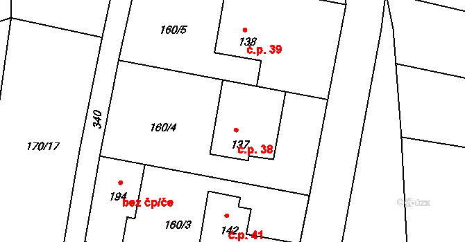 Radvanice 38, Úžice na parcele st. 137 v KÚ Radvanice nad Sázavou, Katastrální mapa