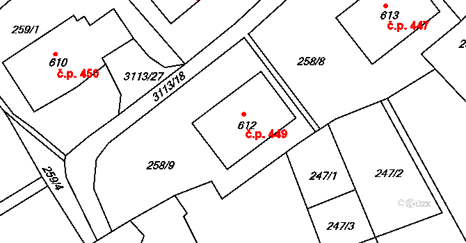 Bečov nad Teplou 449 na parcele st. 612 v KÚ Bečov nad Teplou, Katastrální mapa