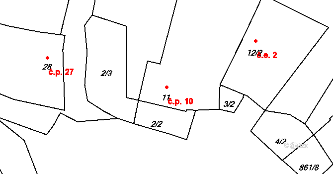 Hoštěc 10, Teplá na parcele st. 11 v KÚ Hoštěc, Katastrální mapa