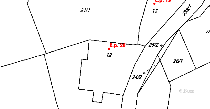 Jeřeň 20, Valeč na parcele st. 12 v KÚ Jeřeň, Katastrální mapa