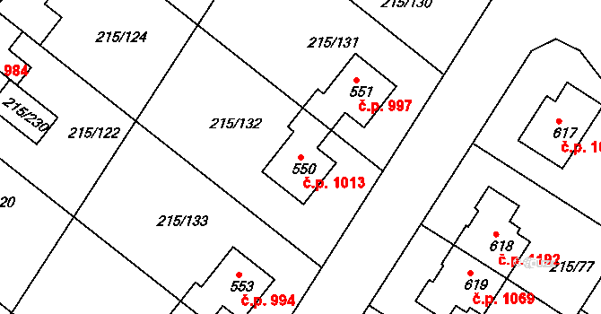 Rudná 1013 na parcele st. 550 v KÚ Hořelice, Katastrální mapa