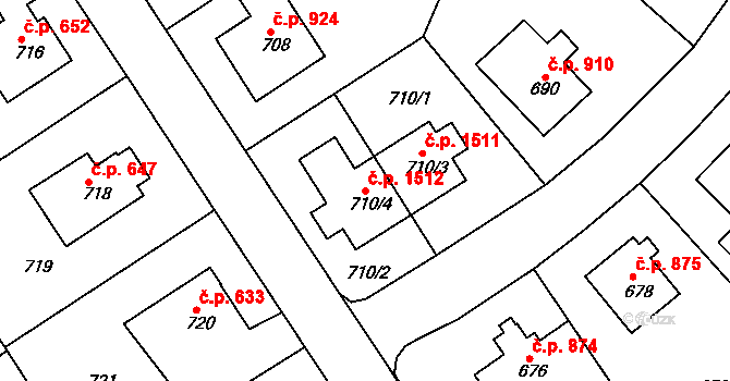 Roztoky 1512 na parcele st. 710/4 v KÚ Roztoky u Prahy, Katastrální mapa