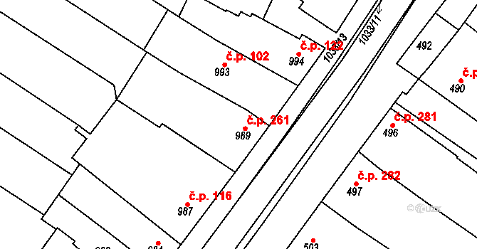 Svatobořice 261, Svatobořice-Mistřín na parcele st. 989 v KÚ Svatobořice, Katastrální mapa