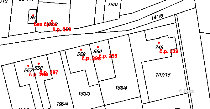 Humny 299, Pchery na parcele st. 560 v KÚ Pchery, Katastrální mapa