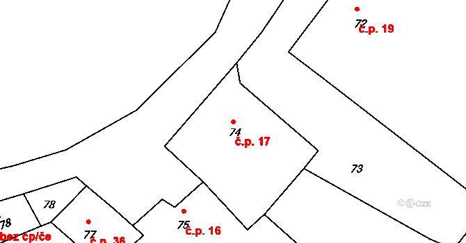Dolní Vilímeč 17 na parcele st. 74 v KÚ Dolní Vilímeč, Katastrální mapa