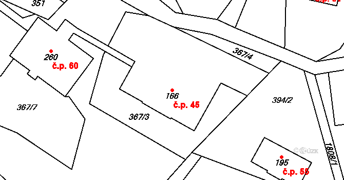 Loukov 45, Háje nad Jizerou na parcele st. 166 v KÚ Rybnice, Katastrální mapa