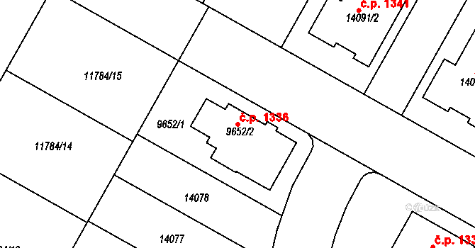 Mutěnice 1336 na parcele st. 9652/2 v KÚ Mutěnice, Katastrální mapa