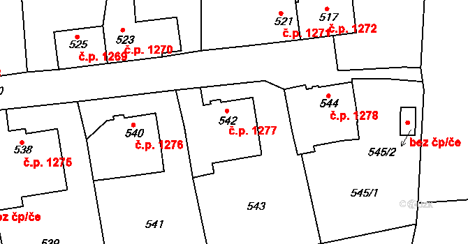 Tachov 1277 na parcele st. 542 v KÚ Tachov, Katastrální mapa