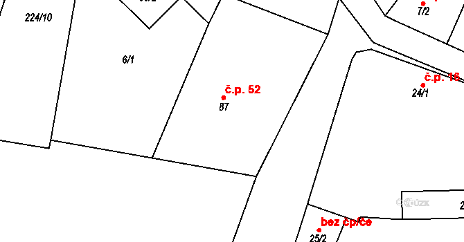 Boharyně 52 na parcele st. 87 v KÚ Boharyně, Katastrální mapa