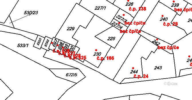 Děčín VII-Chrochvice 166, Děčín na parcele st. 230 v KÚ Chrochvice, Katastrální mapa