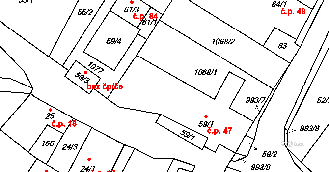 Medvědice 47, Třebenice na parcele st. 59/1 v KÚ Medvědice, Katastrální mapa