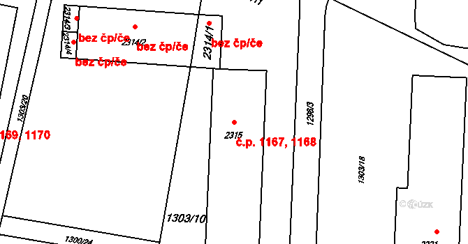 Rožnov pod Radhoštěm 1167,1168 na parcele st. 2315 v KÚ Rožnov pod Radhoštěm, Katastrální mapa