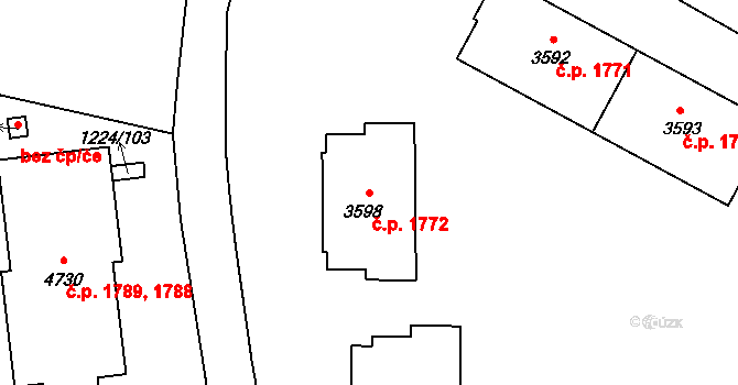 Rožnov pod Radhoštěm 1772 na parcele st. 3598 v KÚ Rožnov pod Radhoštěm, Katastrální mapa