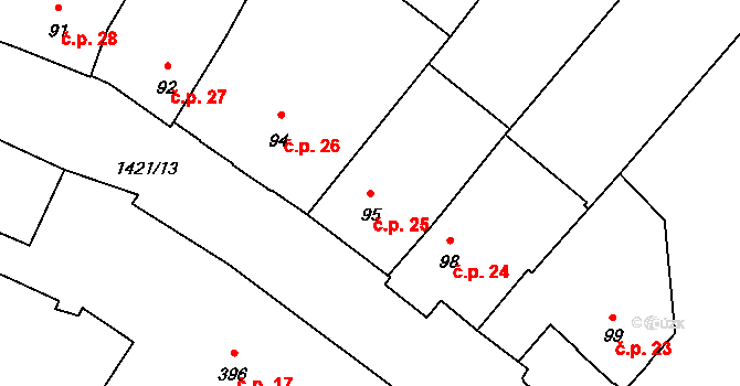 Chýnov 25 na parcele st. 95 v KÚ Chýnov u Tábora, Katastrální mapa