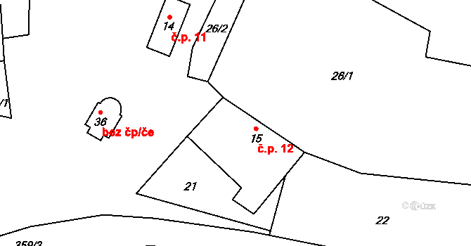 Chlístov 12, Kratušín na parcele st. 15 v KÚ Chlístov u Lažišť, Katastrální mapa