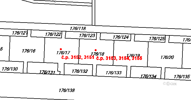 Severní Terasa 3153,3154,3155, Ústí nad Labem na parcele st. 176/18 v KÚ Dobětice, Katastrální mapa