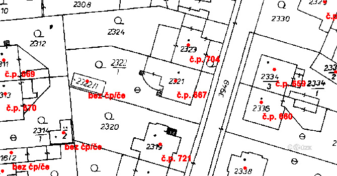 Poděbrady III 667, Poděbrady na parcele st. 2321 v KÚ Poděbrady, Katastrální mapa