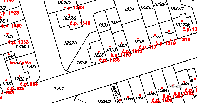 Řečkovice 1138, Brno na parcele st. 1828 v KÚ Řečkovice, Katastrální mapa