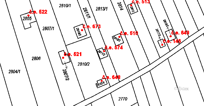 Komín 574, Brno na parcele st. 2811/2 v KÚ Komín, Katastrální mapa