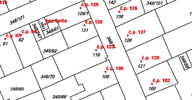 Černčice 123 na parcele st. 119 v KÚ Černčice u Loun, Katastrální mapa