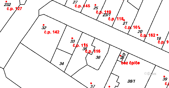 Běhánky 116, Dubí na parcele st. 35 v KÚ Běhánky, Katastrální mapa