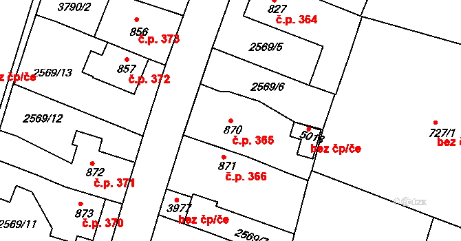 Nové Město 365, Rokycany na parcele st. 870 v KÚ Rokycany, Katastrální mapa