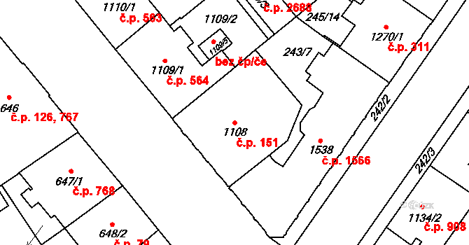Cheb 151 na parcele st. 1108 v KÚ Cheb, Katastrální mapa