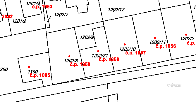 Turnov 1858 na parcele st. 1202/21 v KÚ Turnov, Katastrální mapa