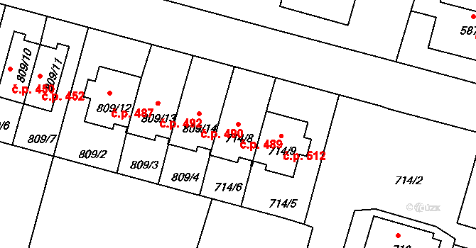 Hodkovičky 489,  na parcele st. 714/8 v KÚ Hodkovičky, Katastrální mapa