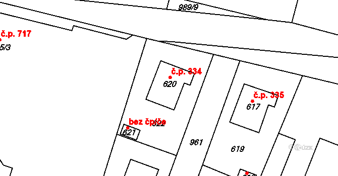 Satalice 334, Praha na parcele st. 620 v KÚ Satalice, Katastrální mapa
