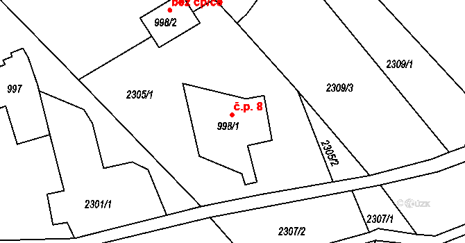 Nový Jiříkov 8, Jiříkov na parcele st. 998/1 v KÚ Jiříkov, Katastrální mapa