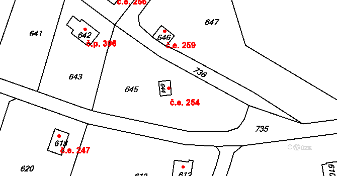 Komořany 254, Praha 8 na parcele st. 644 v KÚ Komořany, Katastrální mapa