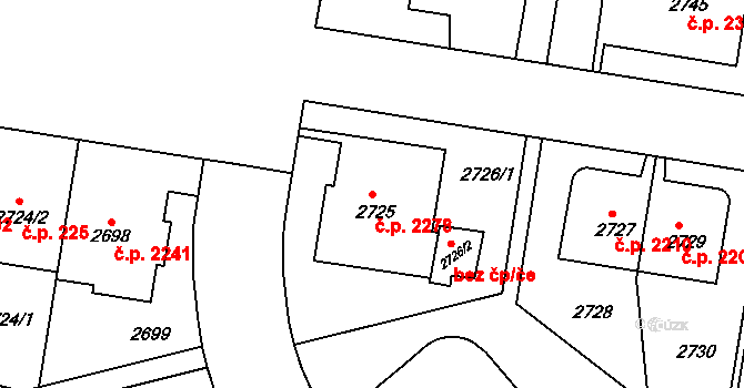 Smíchov 2278, Praha na parcele st. 2725 v KÚ Smíchov, Katastrální mapa