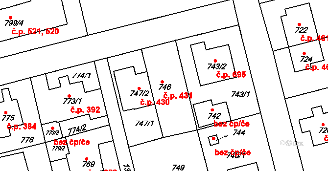 Řepy 431, Praha na parcele st. 746 v KÚ Řepy, Katastrální mapa