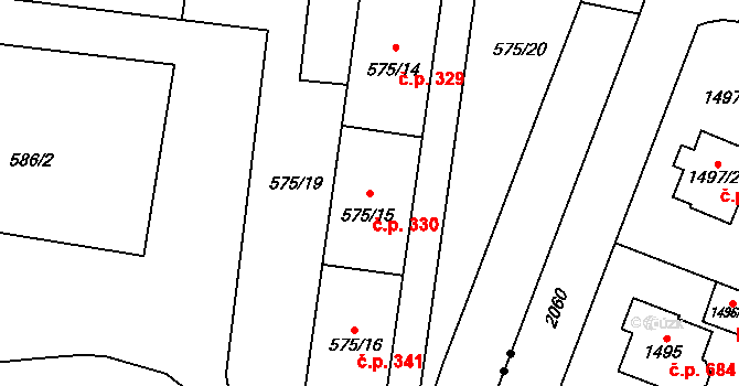 Prosek 329,330,341, Praha na parcele st. 575/16 v KÚ Prosek, Katastrální mapa