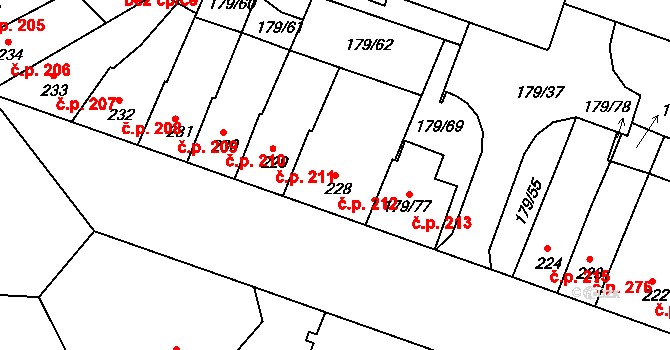 Příbram II 212, Příbram na parcele st. 228 v KÚ Příbram, Katastrální mapa