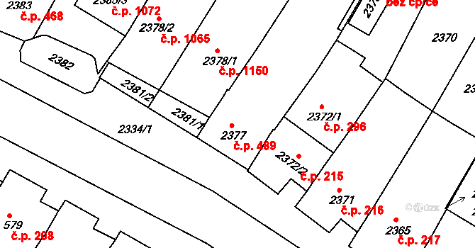 Mutěnice 489 na parcele st. 2377 v KÚ Mutěnice, Katastrální mapa