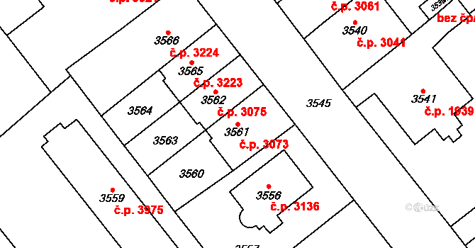 Chomutov 3073 na parcele st. 3561 v KÚ Chomutov I, Katastrální mapa
