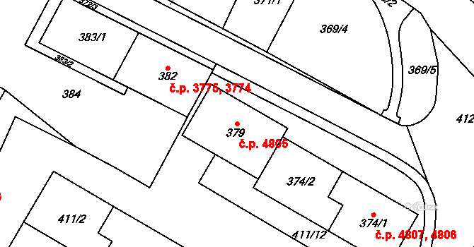 Chomutov 4805 na parcele st. 379 v KÚ Chomutov I, Katastrální mapa