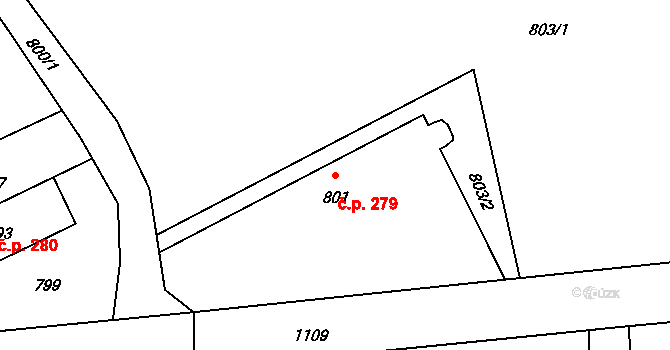 Liberec VII-Horní Růžodol 279, Liberec na parcele st. 801 v KÚ Horní Růžodol, Katastrální mapa