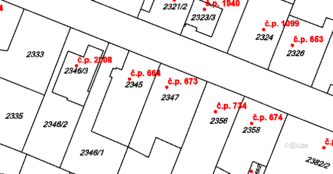 Kuřim 673 na parcele st. 2347 v KÚ Kuřim, Katastrální mapa