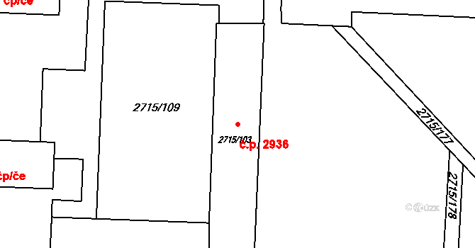 Hranice 2936, Karviná na parcele st. 2715/103 v KÚ Karviná-město, Katastrální mapa