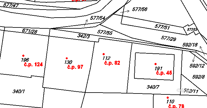 Křečhoř 82 na parcele st. 112 v KÚ Křečhoř, Katastrální mapa