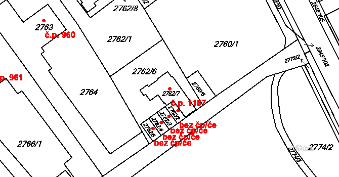 Prostřední Suchá 1187, Havířov na parcele st. 2762/7 v KÚ Prostřední Suchá, Katastrální mapa
