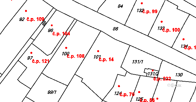 Velké Chvalovice 14, Pečky na parcele st. 101 v KÚ Velké Chvalovice, Katastrální mapa