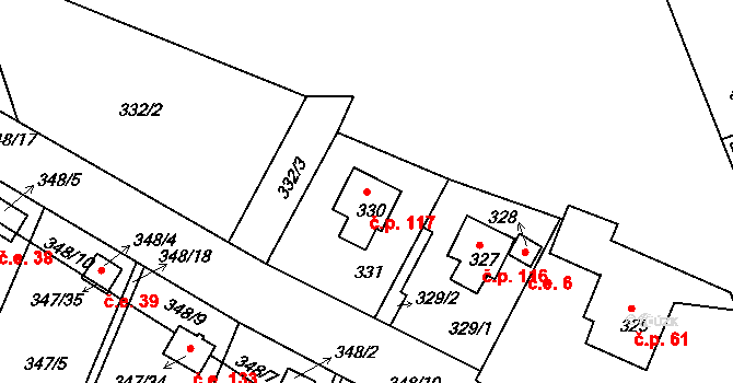 Pávov 117, Jihlava na parcele st. 330 v KÚ Pávov, Katastrální mapa