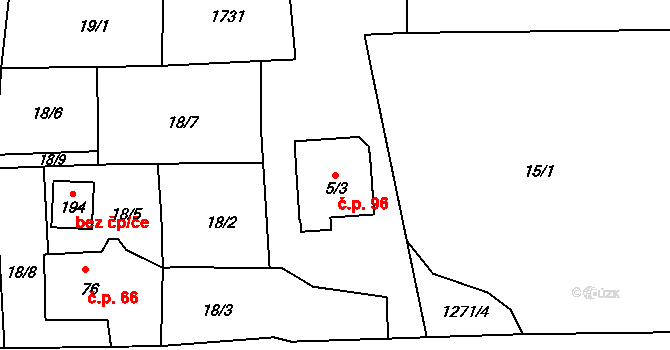 Bor 96, Sadov na parcele st. 5/3 v KÚ Bor u Karlových Var, Katastrální mapa
