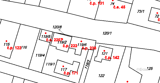 Čelkovice 236, Tábor na parcele st. 119/6 v KÚ Čelkovice, Katastrální mapa