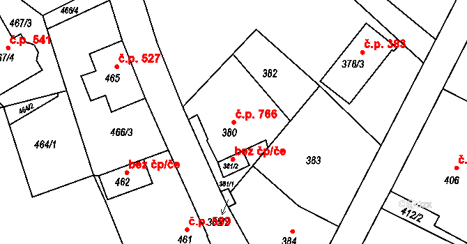 Šluknov 766 na parcele st. 380 v KÚ Šluknov, Katastrální mapa