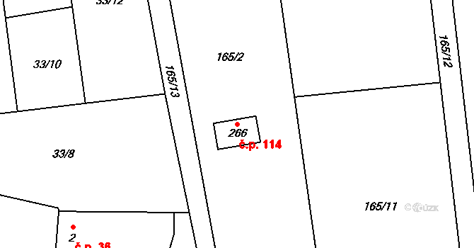 Bubovice 114 na parcele st. 266 v KÚ Bubovice, Katastrální mapa
